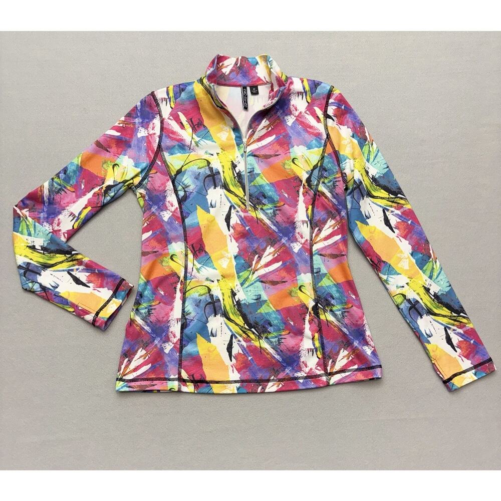 SNO SKINS 1/4 Zip Microfiber Pullover Top Paper Mache Pink Purple White Green M